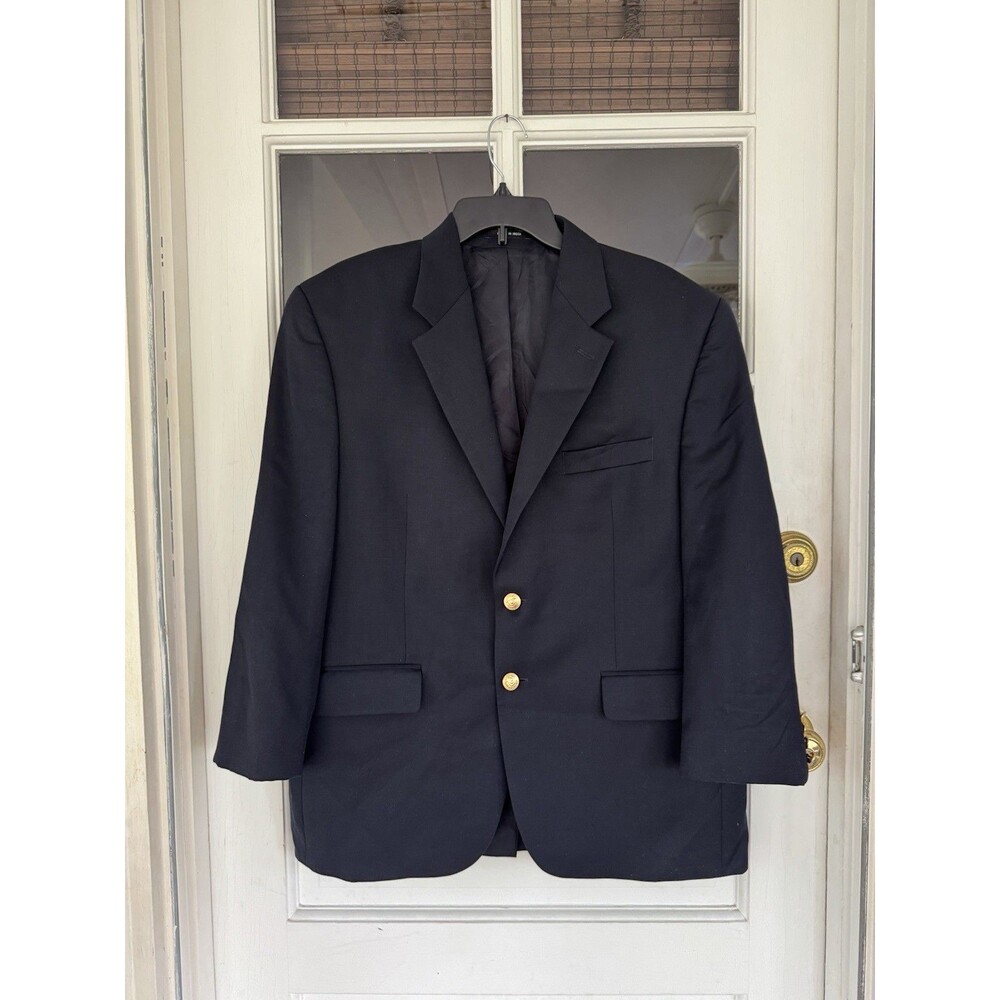 Lauren Ralph Lauren Blazer Sport Coat 42S Navy Blue 100% Wool Gold Button READ